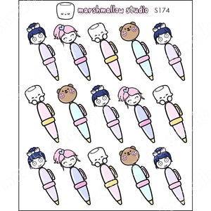 CHARACTER PENS - PLANNER STICKERS - S174 - Marshmallow Studio