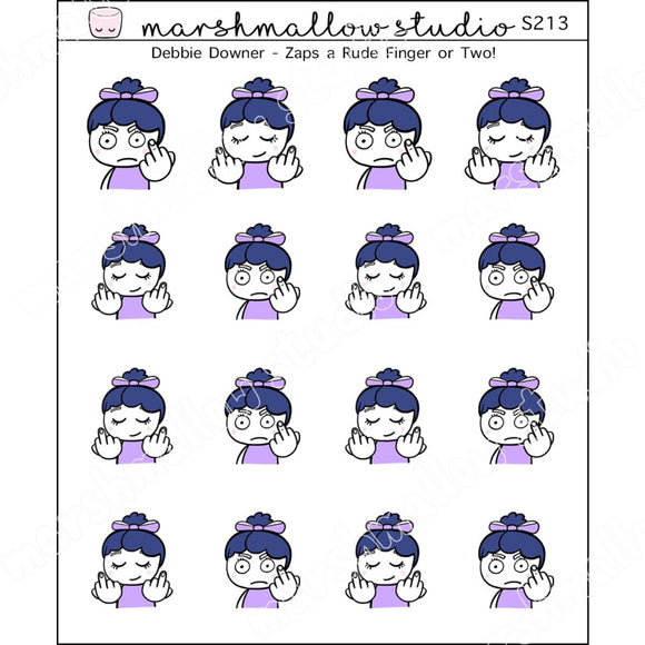 DEBBIE DOWNER - ZAP A RUDE FINGER OR TWO - PLANNER STICKERS S213 - Marshmallow Studio