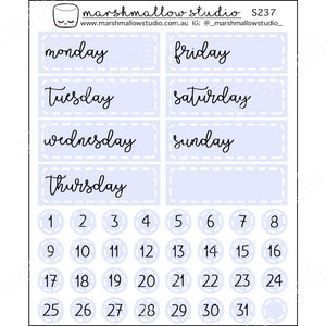EC DATE COVERS & DATE DOTS - DUSKY BLUE - PLANNER STICKERS - S237 - Marshmallow Studio