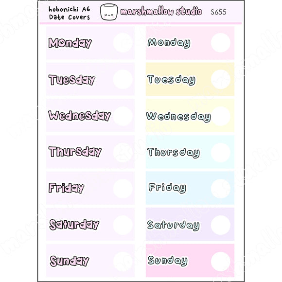 HOBONICHI A6 - DATE COVERS - PLANNER STICKERS - S655 - Marshmallow Studio