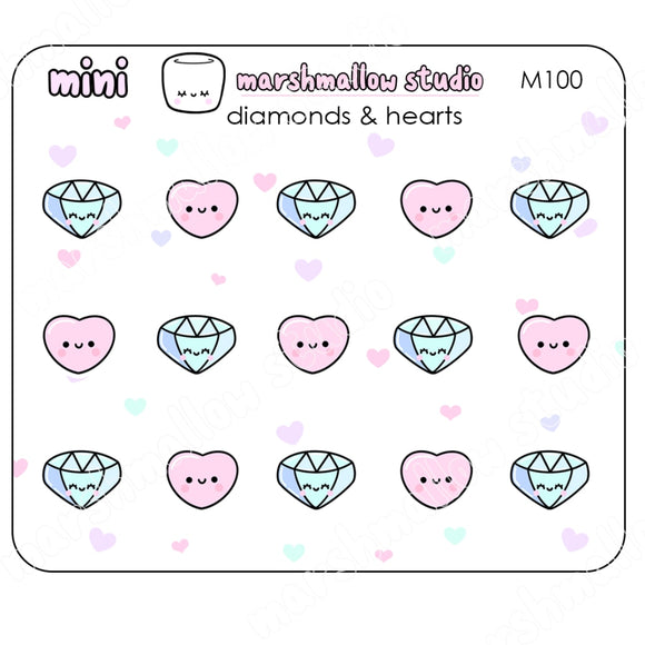 MINI DIAMONDS & HEARTS - MINI STICKERS - PLANNER STICKERS - M100 - Marshmallow Studio