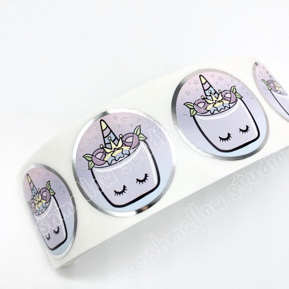 PURPLE FOILED SEALS - STRIP OF 4 - LIMITED EDITION - Marshmallow Studio