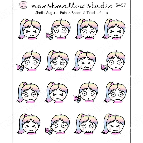 SHEILA SUGAR - PAIN / SHOCK / TIRED FACES - PLANNER STICKERS - S457 - Marshmallow Studio