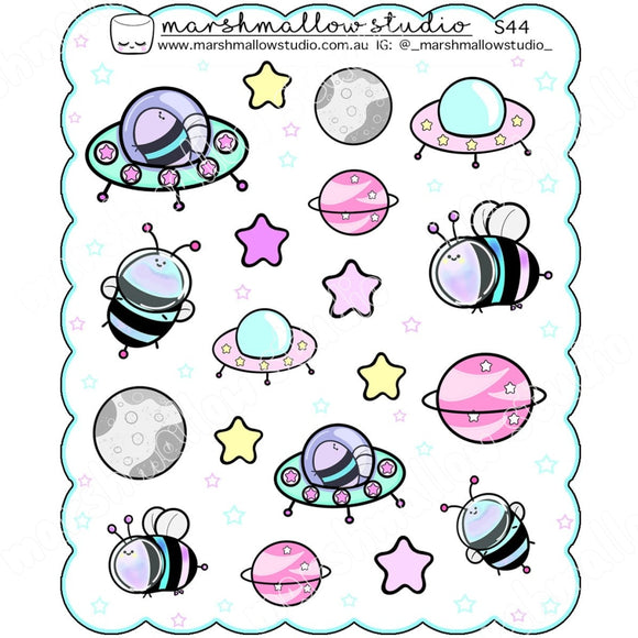 SPACE BEES - SCALLOPED DECO SHEET - PLANNER STICKERS - S44 - Marshmallow Studio