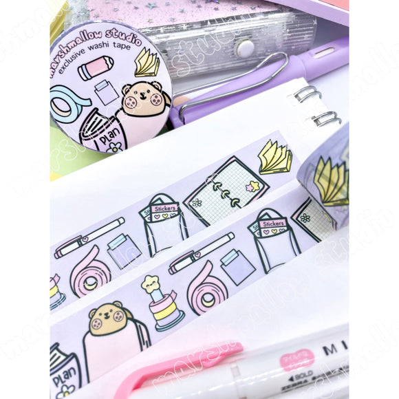 SUPER STATIONERY (WITH FRECKLE BEAR) - 20mm WASHI TAPE - LIMITED EDITION - Marshmallow Studio