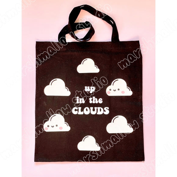 UP IN THE CLOUDS - BLACK TOTE BAG - Marshmallow Studio