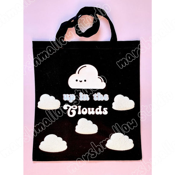 UP IN THE CLOUDS (PUFFED CLOUDS) - BLACK TOTE BAG - LIMITED EDITION - Marshmallow Studio